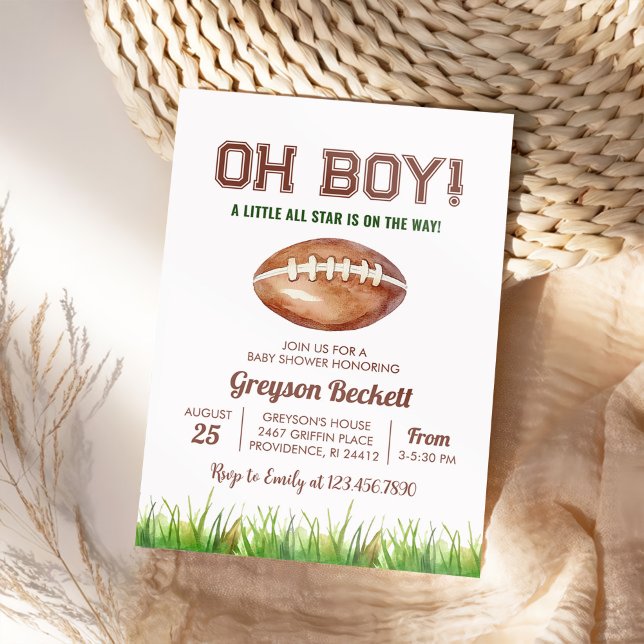Oh Boy Football Baby Shower Invitation (Creator Uploaded)