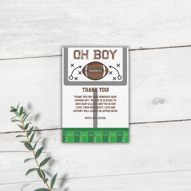 Oh Boy Football Baby Shower Thank You Card (Creator Uploaded)