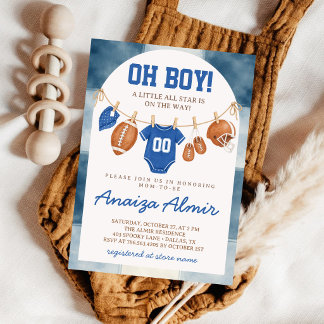 Oh Boy Football Clothesline Baby Shower Invitation