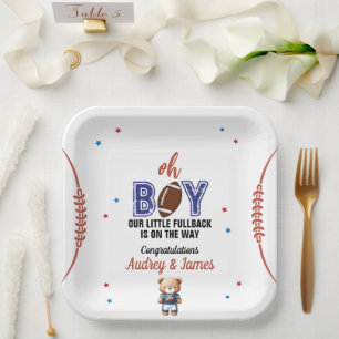 Oh Boy Football Theme Baby Shower Paper Plate
