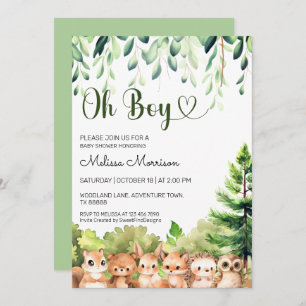 Oh Boy Forest Animals Baby Boy Shower Invitation