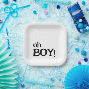 Oh Boy Fun Minimalistic Baby Shower Paper Plate