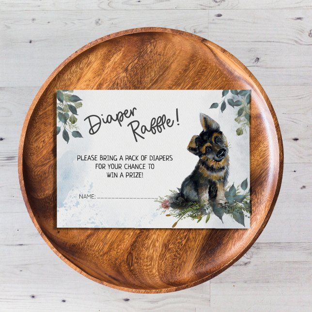 Oh Boy! German Shepherd Puppy Diaper Raffle Enclosure Card (Baby Shower Diaper Raffle Cute Watercolor German Shepherd Puppy Dog)