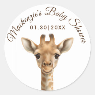 Oh Boy Giraffe Baby Shower  Classic Round Sticker
