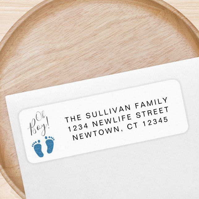 Oh Boy Glitter Feet Baby Shower Return Address (Creator Uploaded)