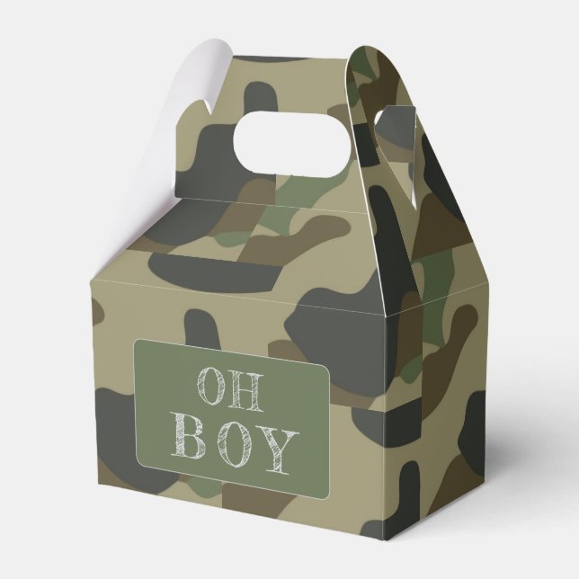 Oh Boy Green Camo Baby Shower   Favor Box (Front Side)