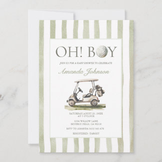 Oh Boy Green Preppy Golf Baby Shower Invitation