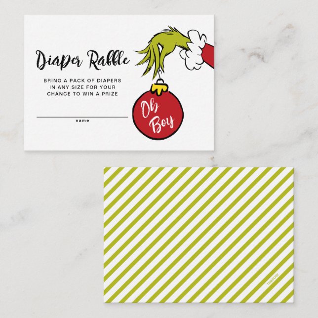 Oh Boy Grinch Baby Shower Diaper Raffle Enclosure Card (Front/Back)