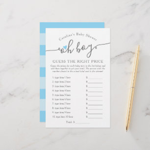 Oh Boy Guess the Right Price Blue Baby Shower Game
