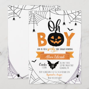 Oh Boy! Halloween Pumpkin Baby Shower Invitation