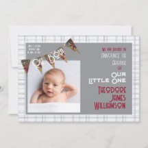 Oh, Boy! Hand illustrated bunting and blue plaid