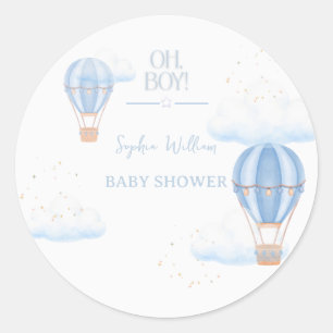 Oh Boy Hot Air Balloon Baby Shower Classic Round Sticker
