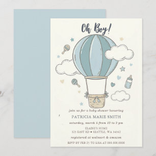 Oh Boy Hot Air Balloon Boy Baby Shower Invitation