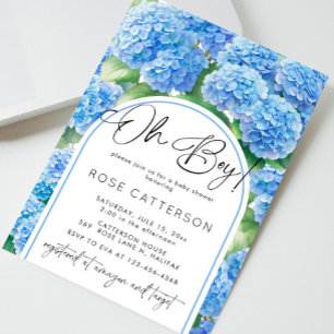Oh Boy Hydrangea Blue Flowers Baby Shower Invitation