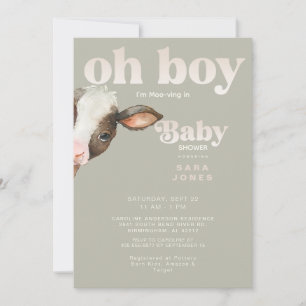 Oh Boy I'm Moo-ving In Neutral Baby Shower Invitation