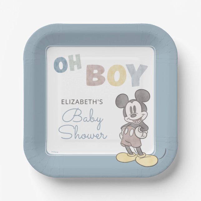 Oh Boy, It's a Boy! Mickey Mouse Baby Shower Paper Plate (Front)