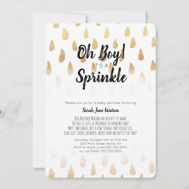 Oh Boy It's A Sprinkle Baby Shower Invitation (Front)
