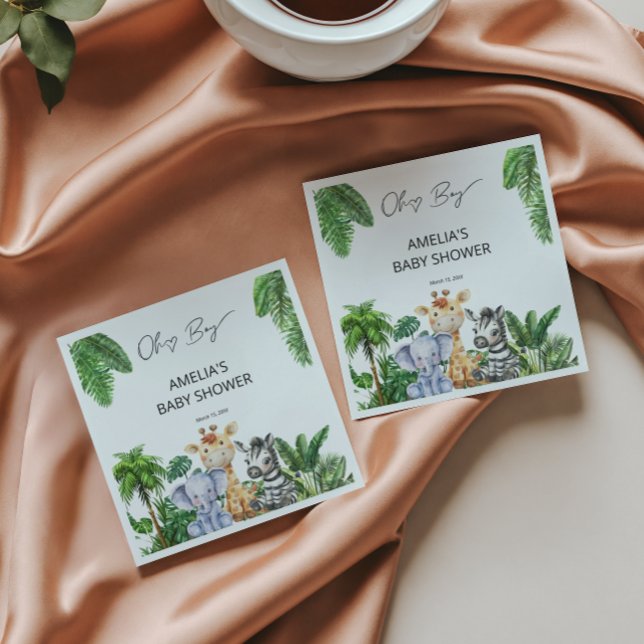 Oh Boy Jungle Animal Safari Boy Baby Shower Napkin (Creator Uploaded)