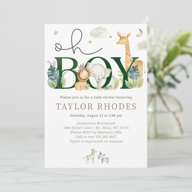 Oh Boy Jungle Safari Baby Shower Invitation (Standing Front)