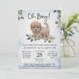 Oh Boy! Labradoodle Puppy Watercolor Baby Shower Invitation
