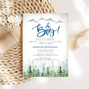 Oh Boy Let's Adventure Begin Forest Baby Shower  Invitation