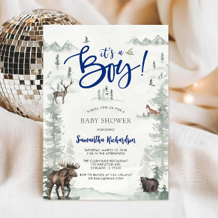 Oh Boy Let's Adventure Begin Forest Baby Shower Invitation