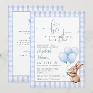 Oh Boy Little Bunny Blue Baby Shower All In One Invitation