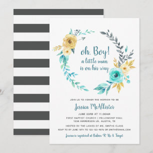 oh Boy Little Man Baby Shower dark Grey Invitation
