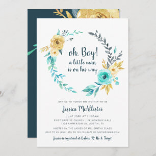 oh Boy Little Man Baby Shower dark teal Invitation