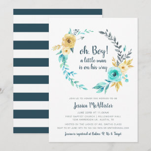 oh Boy Little Man Baby Shower Teal Invitation