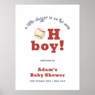 Oh Boy Little Slugger Baseball Baby Shower Welcome Poster
