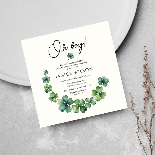 Oh Boy Lucky Charm Baby Shower Invitation (Creator Uploaded)