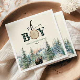 Oh Boy Lumberjack Woodland Forest Bear Baby Shower Napkin