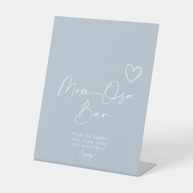 Oh Boy Minimalist Baby Shower Mom-osa Bar Pedestal Sign (Front)