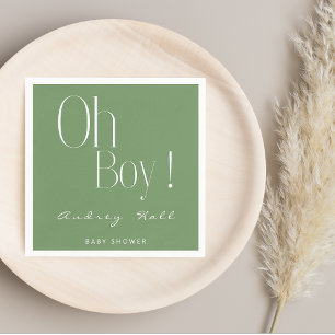 Oh Boy Minimalist Sage Green Modern Baby Shower Napkin