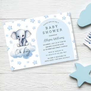 Oh Boy   Modern Blue Elephant Boy Baby Shower  Invitation