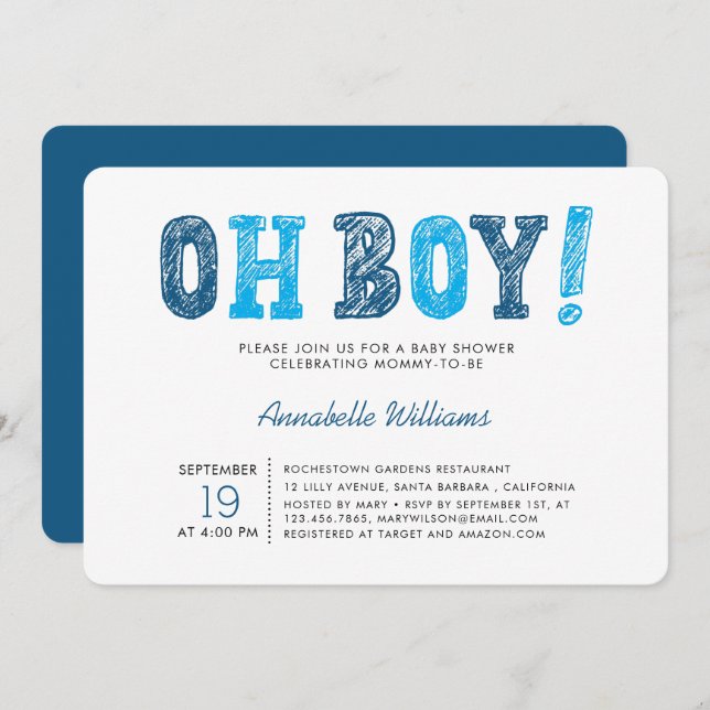 Oh Boy | Modern Boy Baby Shower Invitation (Front/Back)