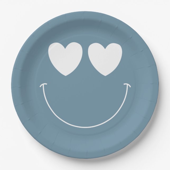 Oh Boy! Modern Groovy Happy Face Baby Shower Paper Plate (Front)