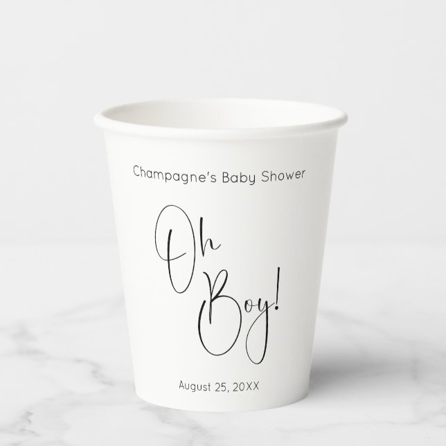 Oh Boy Modern Script Baby Shower Paper Cups (Front)