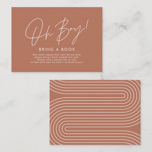 oh boy modern terracotta baby shower bring a book  card (Front/Back)