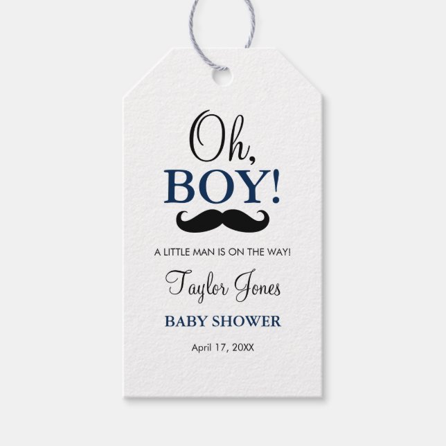 Oh Boy Moustache Baby Shower Favour Gift Tag (Front)