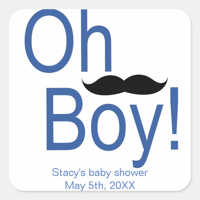 Oh Boy Moustache Baby Shower Sticker (Front)