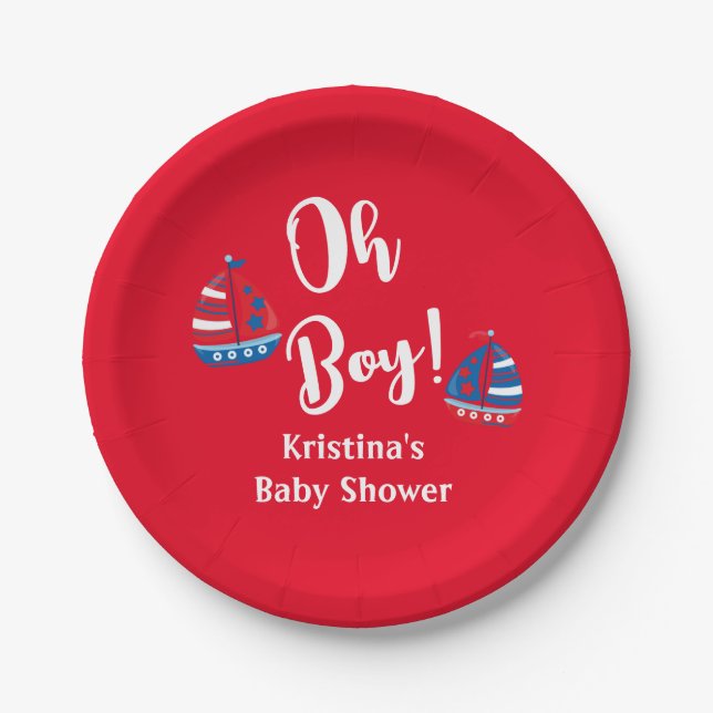 Oh Boy Nautical Baby Boy Baby shower plate (Front)