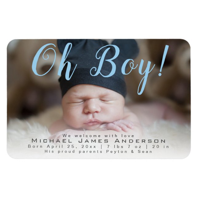 Oh Boy! New Baby Birth Annoucement Photo Magnet (Horizontal)