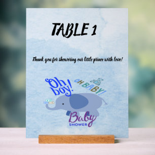 Oh Boy! Oh Baby! Blue Baby Shower 2-tone Blue Back Acrylic Sign