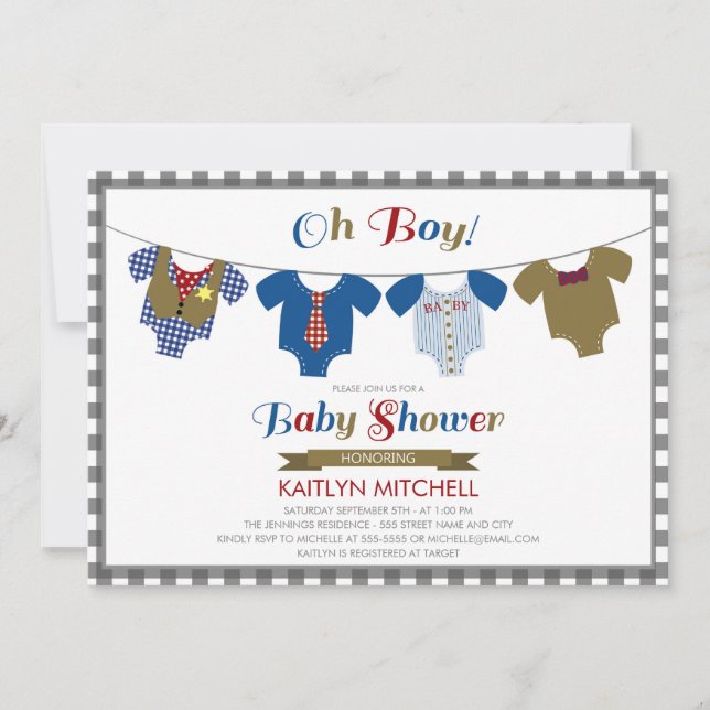 Oh Boy Onsies - Invitation Baby shower (Devant)