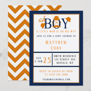 Oh Boy Orange and Blue Baby Shower  Invitation