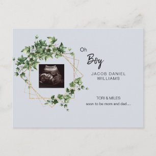 Oh Boy Pale Blue Ultrasound Photo  Announcement Po Postcard