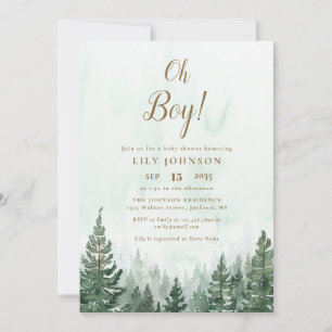 Oh Boy Pine Tree Forest All In One QR Baby Shower Invitation