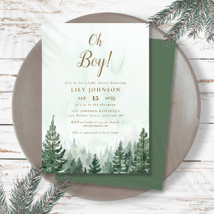 Oh Boy Pine Tree Forest Baby Shower Invitation